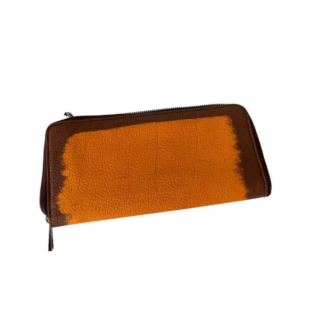 Tod's Italy Color block Orange/Brown‎ Zip Continental Wallet XAWDSPA04Z0DOUL016
